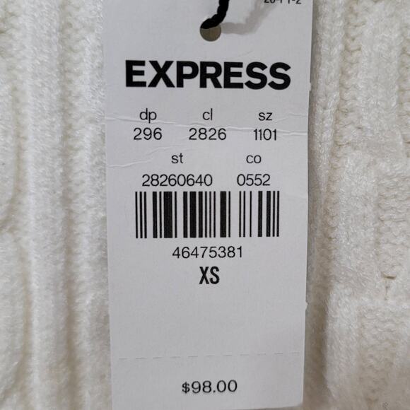 NWT Express Color Block Chunky Cable Knit Sweater XS Asymmetrical Hem Cream Tan - Picture 9 of 12